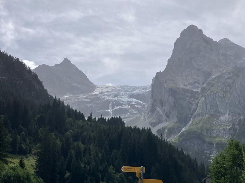 Rosenlaui glacier between steep limestone peaks